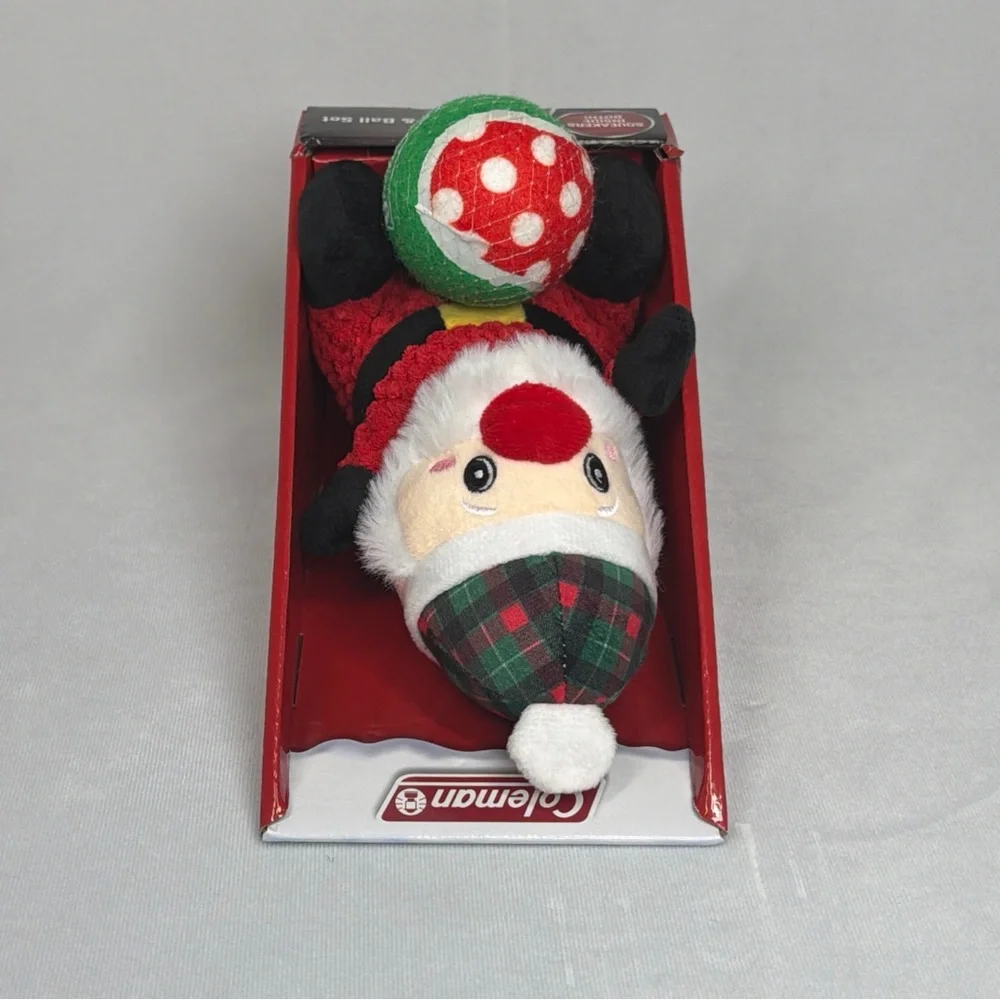 Coleman Christmas Santa Squeaker Tennis Ball 2‎ Piece Set, New